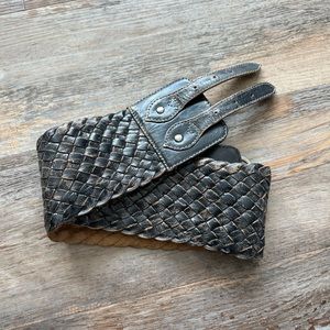 Like New Bed Stu Distressed Black Wide Corset Belt, Size Large (with stretch)